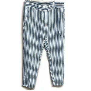 Ann Taylor LOFT Marisa Pants Trouser Sz 4 Blue White Striped Linen Cotton Pocket